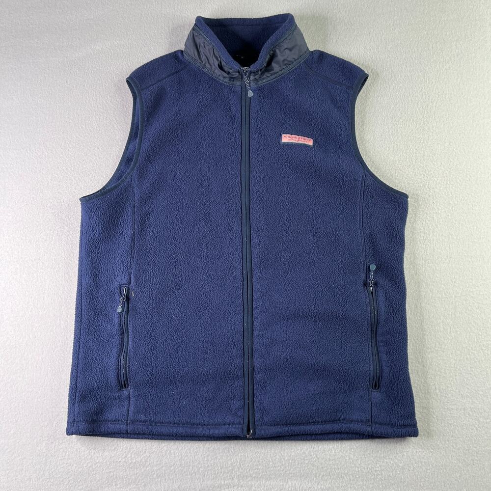 Vineyard Vines Fleece Vest Navy Blue Full Zip Medium Logo Mens